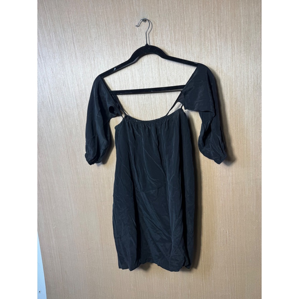 Merritt Charles Black 100% Silk Cold Shoulder Mini Dress XS Made in USA